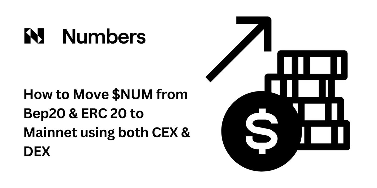 D_Cpleb's tweet photo. A tutorial on how to move NUM Bep20 & ERC20 over to the #NumbersMainnet using CEX and DEX.
Having problems moving your NUM to mainnet? Then this thread is for you. Hop on in.
1/6
#Numbers $NUM https://t.co/Sd5wWrnGsU
