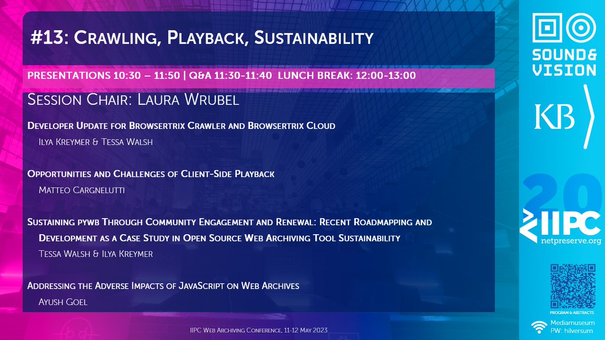 NetPreserve's tweet photo. #iipcWAC23 #iipc20Years HAPPENING NOW IN THEATER 2:
SESSION #13: CRAWLING, PLAYBACK, SUSTAINABILITY
#webarchiving #webarchivering https://t.co/pM4ggZX4uJ
