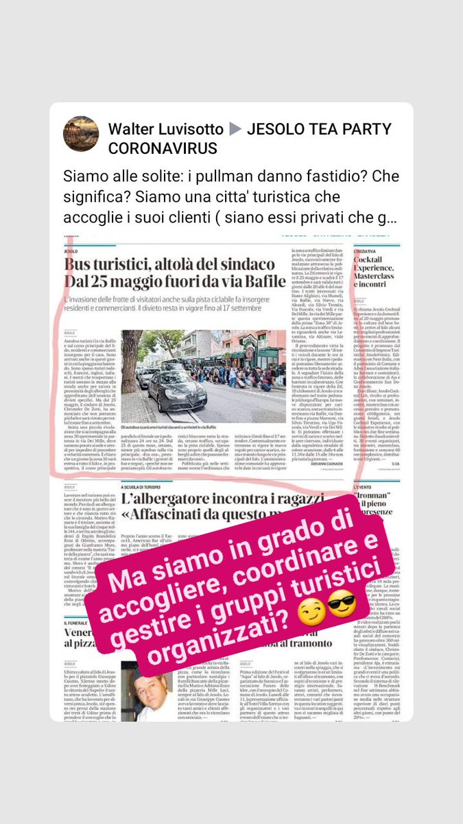 Siamo alle solite: i pullman danno fastidio? Che significa? Siamo una citta' turistica che accoglie i suoi clienti ( siano essi privati che gruppi) e non Siamo ancora in grado di realizzare un servizio puntuale, serio, coordinato e soddisfacente? #jesolo 
facebook.com/groups/1913650…