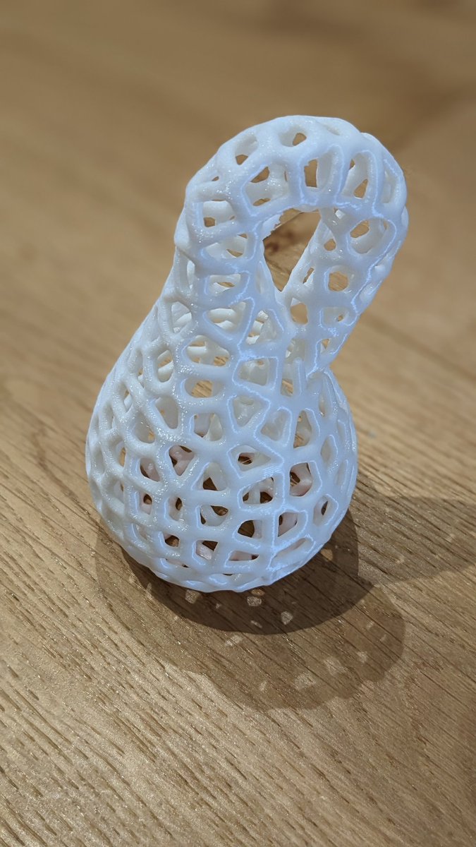 Mathematical 3D printing! Here's a Voronoi-themed Klein bottle and a Catenary Vault sculpture.