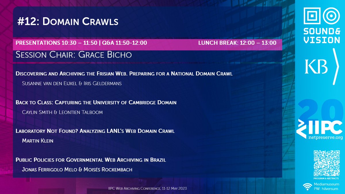 NetPreserve's tweet photo. #iipcWAC23 #iipc20Years HAPPENING NOW IN THEATER 1:
SESSION #12: DOMAIN CRAWLS
#webarchiving #webarchivering https://t.co/ztIkgBs3kE