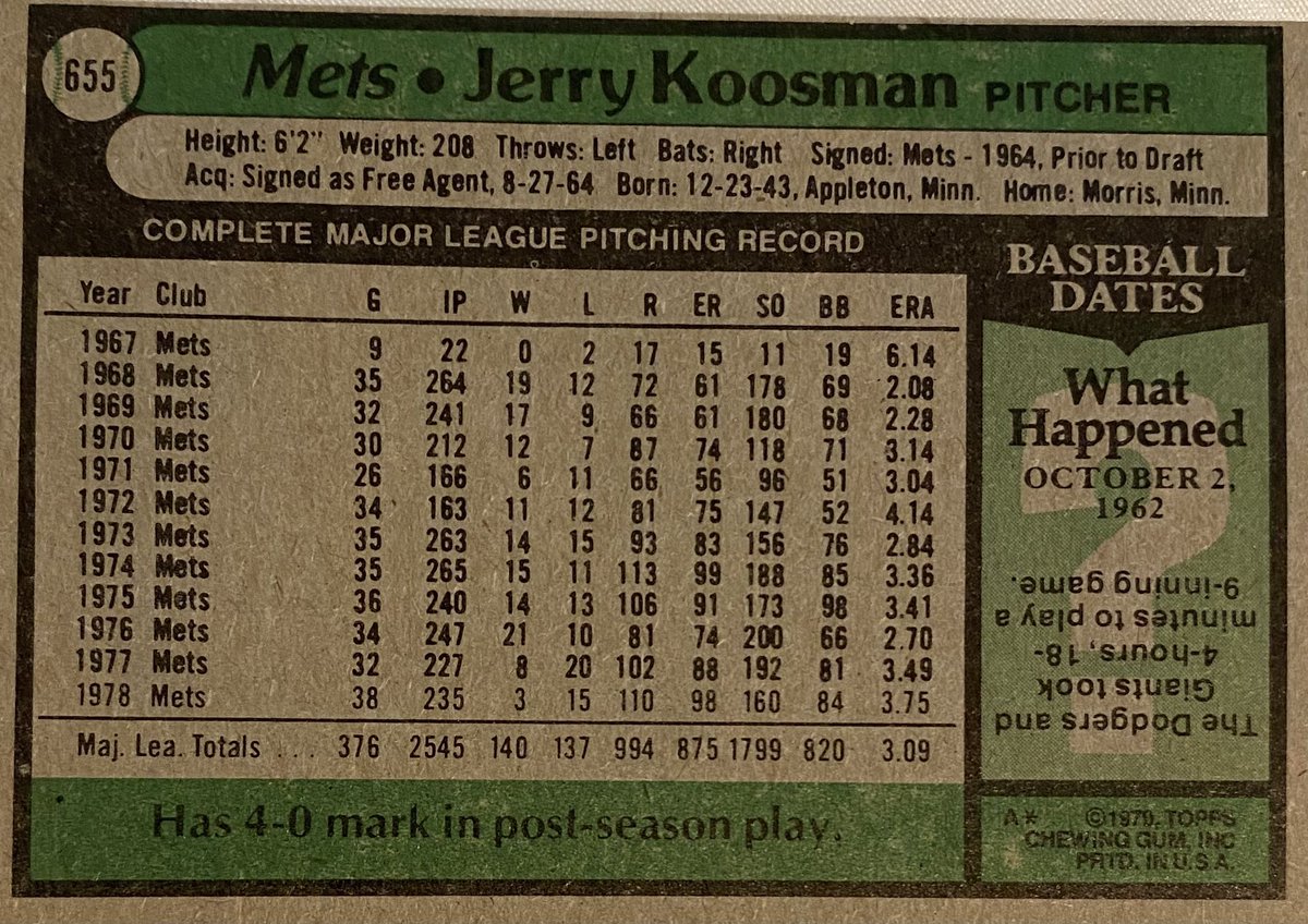 Southpaw__1975's tweet photo. JERRY KOOSMAN—1979 Topps 🧡💙 #JerryKoosman #Mets #LGM #Southpaw #Kooz https://t.co/L4H59cKndr