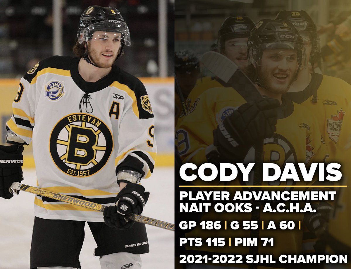 The Estevan Bruins are proud to announce that Cody Davis has committed to play college hockey for the @naitooks in Edmonton! 

The Alameda kid was an active member of the community and a fixture on the ice for the last 4+ seasons.

CONGRATS CODY!! 👏👏

🔗 estevanbruins.com/advancement-co…