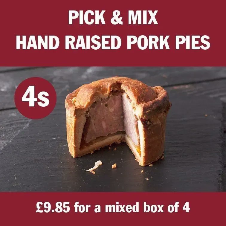 PICK & MIX any 4 from our selection of hand raised #PorkPies

Perfectly seasoned pork with a choice of fillings in crisp hot water pastry. 

🥧Game
🥧Pork & Stilton
🥧Chicken & Ham
🥧Traditional Pork
🥧Pork with Caramelised Onion & Cheddar

buff.ly/33OBtpr

#Piesonline