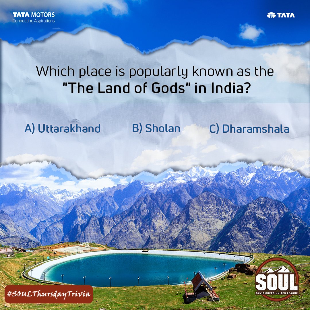 Shorya12559731's tweet image. It&apos;s Uttrakhand 🥂
#ThursdayTrivia #ConnectWithSOUL #TataHarrier #TataSafari #Puzzle #Quiz #TataMotorsPassengerVehicles