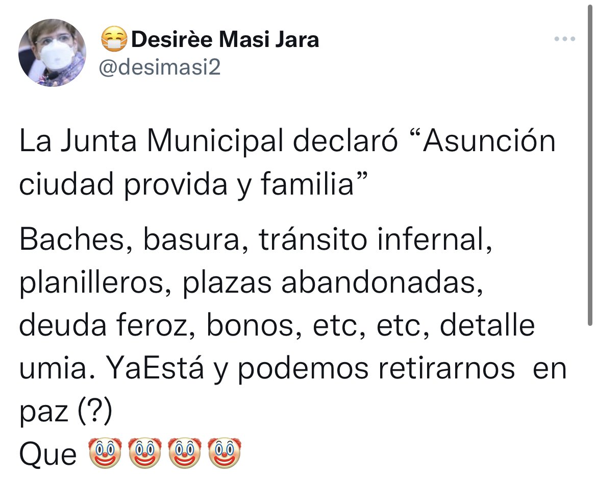 Manifesta tu postura claramente. Sos o no sos pro vida - pro família <a href="/desimasi2/">😷Desirée Masi Jara.</a>  oposición cobarde. No defendes al Niño desde su concepcion ? Vos te retiras del congreso sin haber dejado ningún legado. Para el pueblo das discurso de oposición, y negocias con el poder de turno.