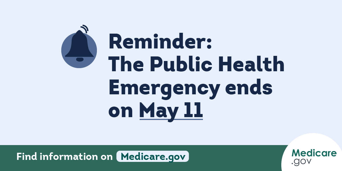MedicareGov's tweet photo. Reminder: Today is the last day of the #COVID19 Public Health Emergency. COVID-19 vaccines and lab tests will continue to be covered at no cost to you. Find out if any changes may impact you: https://t.co/qYf6nsvzDE https://t.co/tTHyhBLDZb