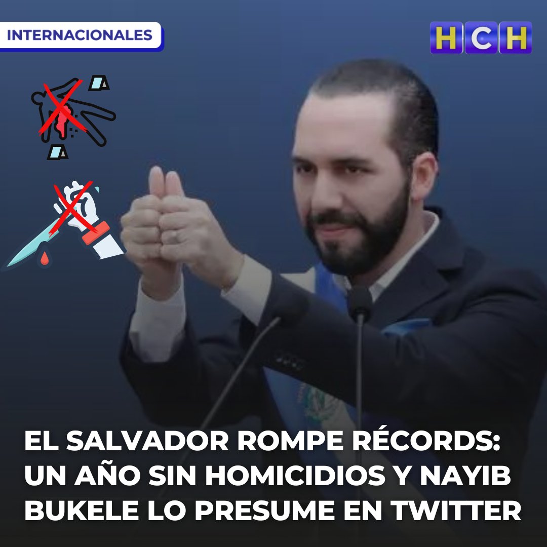 ➡️El presidente Nayib Bukele anunció con orgullo en su cuenta de Twitter que El Salvador logró un hito histórico: un año completo sin homicidios en el país. 

MÁS AQUÍ hch.tv/2023/05/11/el-…