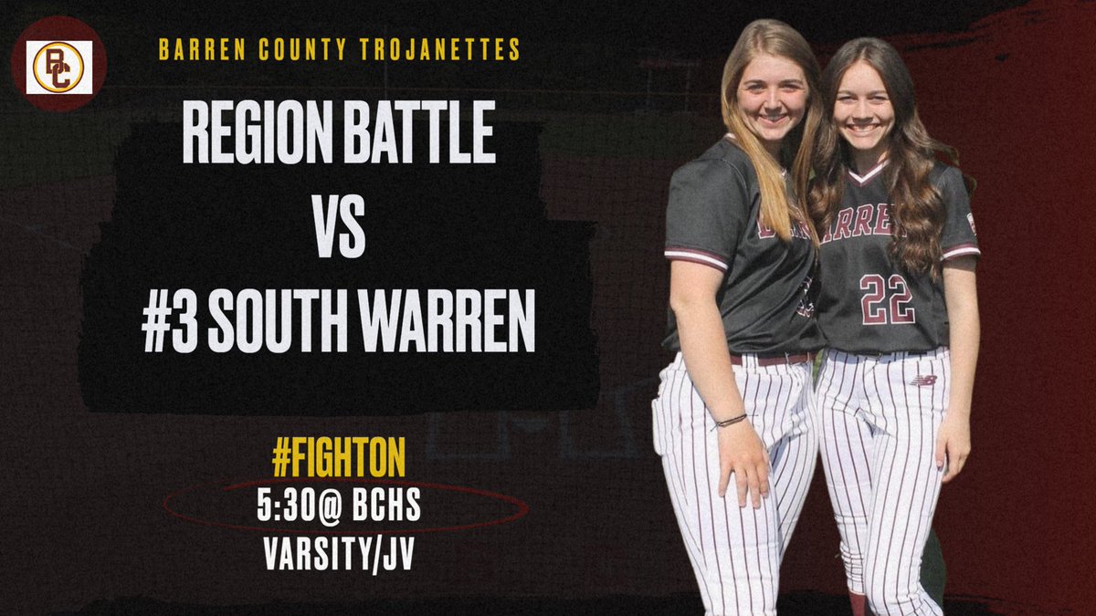 The Trojanettes take on #3 <a href="/SWSoftball/">SouthWarren Softball</a> tonight at 5:30 at BCHS!!  Lets hope the rain holds off!!  <a href="/DarylMurphy4/">Daryl Murphy</a> <a href="/BCSports/">BCHS Sports</a> <a href="/maryschalk5/">mary schalk</a> <a href="/AdisonSmith05/">Adison Smith</a> @1047thescore <a href="/wbkosports/">WBKO Sports</a> <a href="/sportingtimes/">Sporting Times</a> <a href="/The_Sports_Web/">Brian Mush Webb</a> <a href="/bgpreps/">Bowling Green Preps</a>