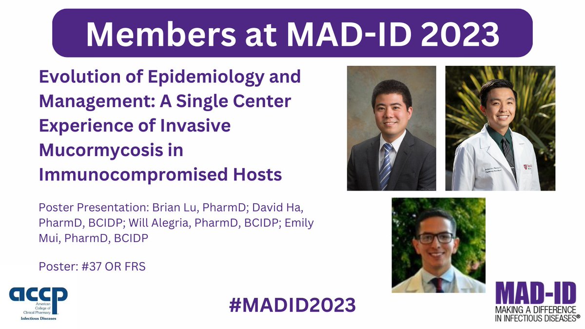 Invasive mucormycosis is an uncommon infix that has been associated with high rates of mortality. Differences in pt host factors, dx presentation, and mgmt practices have made it difficult to ascertain efficacy of interventions with invasive mucormycosis. <a href="/MAD_ID_ASP/">MAD-ID The Antimicrobial Stewardship Meeting®️</a> #MADID2023