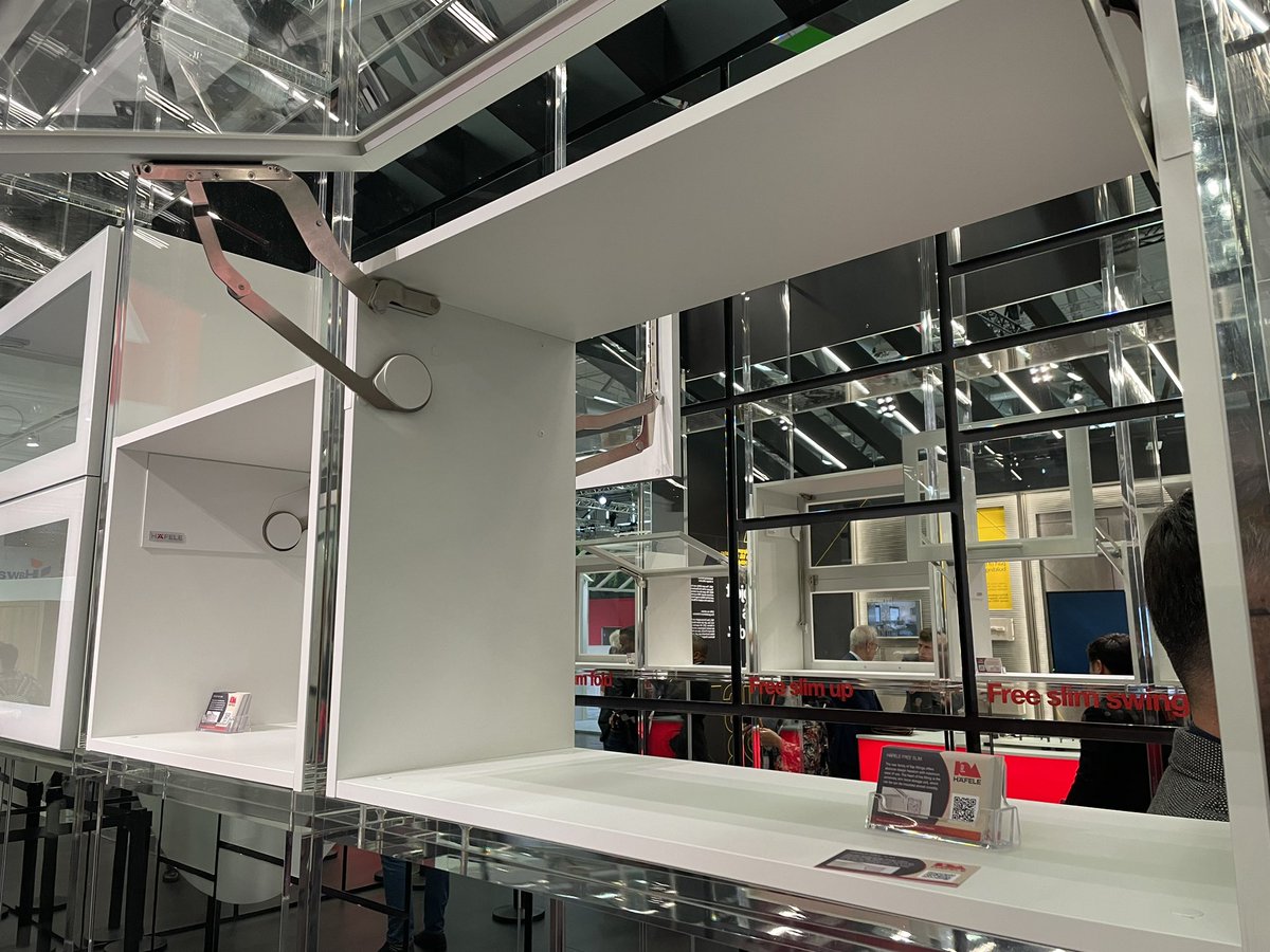hafeleamerica's tweet photo. One of the most exciting products introduced during interzum 2023 here at the Häfele booth is the versatile, space-saving Free slim flap fitting. #hafeleinterzum #hafele@interzum #hafele100 #thefirst100 #100yearshafele https://t.co/fp03PKfxdm
