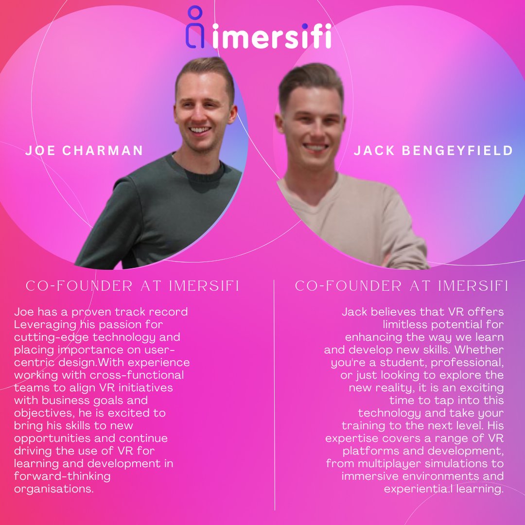 Joe Chapman & Jack Bengeyfield from Imersifi - Virtual Reality applications for Enterprise creating world-class Virtual Reality applications that allow for the simulation of any environment or scenario. Join us by signing up below: eu1.hubs.ly/H03JZK_0