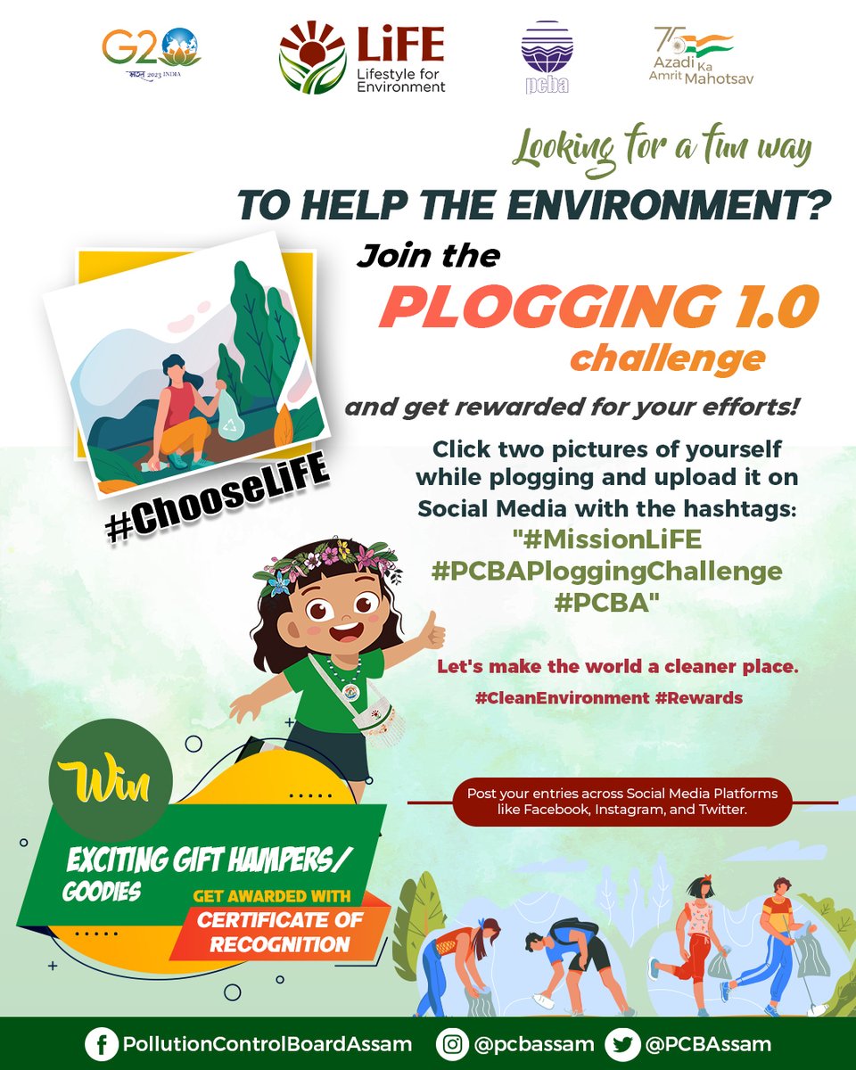 PCBAssam's tweet photo. Pick up the Litter for a Better Environment!

Join the plogging challenge!

Use the hashtags and mention us.
All of that alongside winning some exciting gift hampers and a Certificate of Recognition!

#plogging #PloggingChallenge #chooselife #ecofitness #missionlife https://t.co/toZr4ArvFk