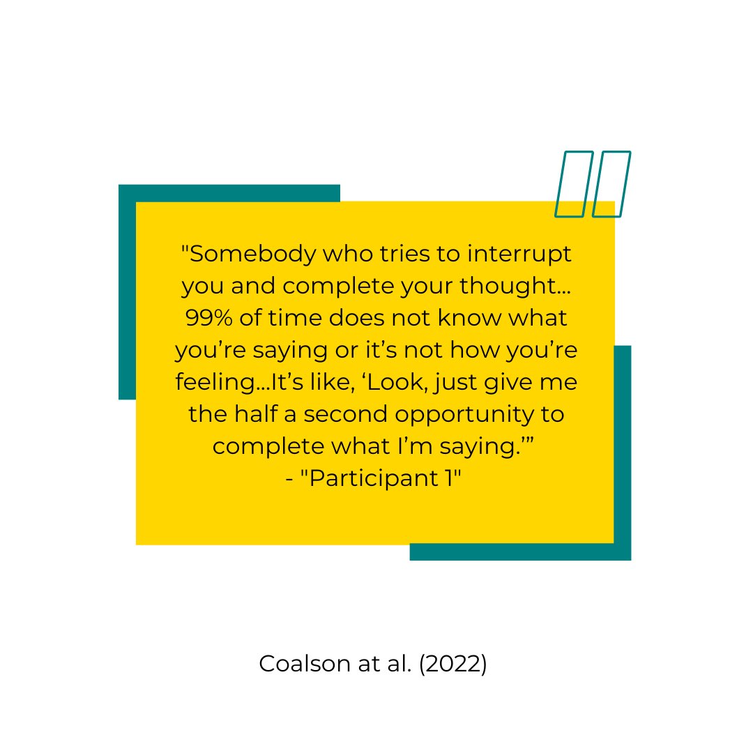 UIStutteringLab's tweet photo. 🗣️ It's Day 4 of National Stuttering Awareness Week! 🗣️

Today, we share a quote on the impact of being a patient conversation partner to people who stutter, from the work of Coalson et al. (2022). https://t.co/uRojw9Icj5