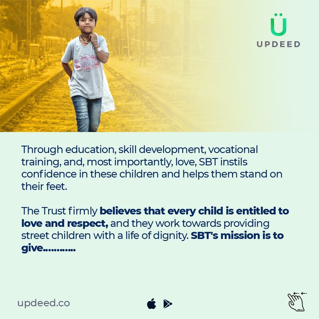 UpdeedApp's tweet photo. Salaam Baalak Trust is a Delhi-based NGO supporting street and working children. They aim to provide a safe space for vulnerable children and instil confidence in them through education, skill development, vocational training, and love.
#childwelfare #support #letsUPDEED https://t.co/KP2S11BFkO