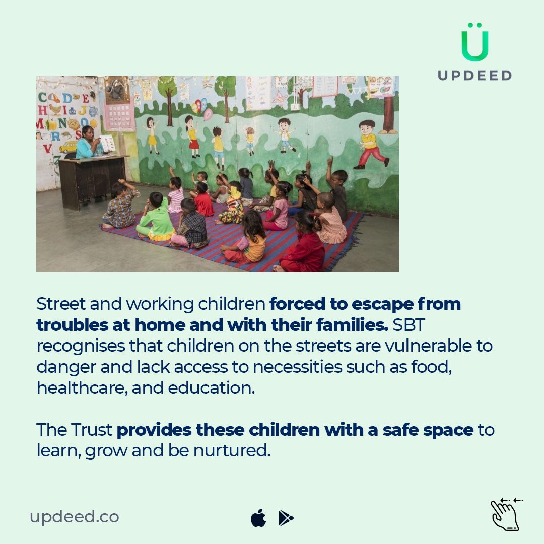 UpdeedApp's tweet photo. Salaam Baalak Trust is a Delhi-based NGO supporting street and working children. They aim to provide a safe space for vulnerable children and instil confidence in them through education, skill development, vocational training, and love.
#childwelfare #support #letsUPDEED https://t.co/KP2S11BFkO
