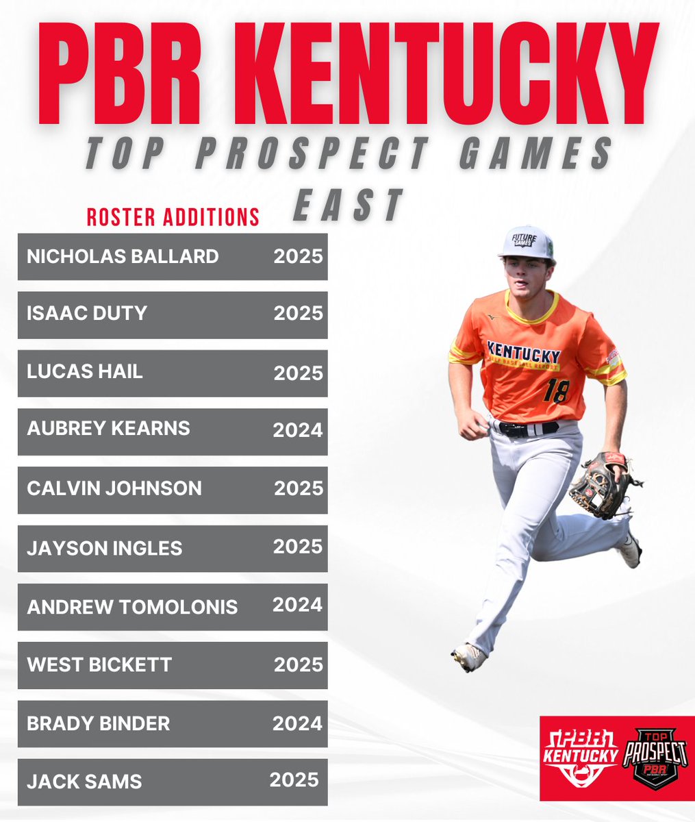 We welcome the following players to the Top Prospect Games East hosted by <a href="/EKUBaseball/">EKU Baseball</a> on June 20!

As is always the case, this event is filling quickly and is LOADED with uncommitted talent! <a href="/cfulii/">Chris Fuller</a> <a href="/jamietessoff/">JT18</a> <a href="/BlakePerry_34/">Blake Perry</a>