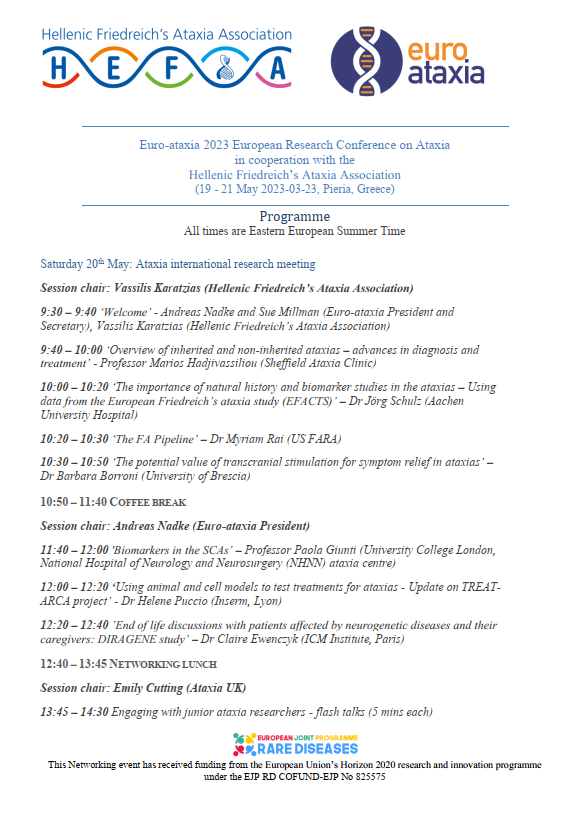 hefaassociation's tweet photo. 💡The agenda is available for the 2023 European Research Conference on Ataxias, that will be held on 20 and 21 May in Pieria, Greece.

➡️Read more about the conference here 📷https://t.co/qpZX3DBoB4 https://t.co/DABCi4Wkra