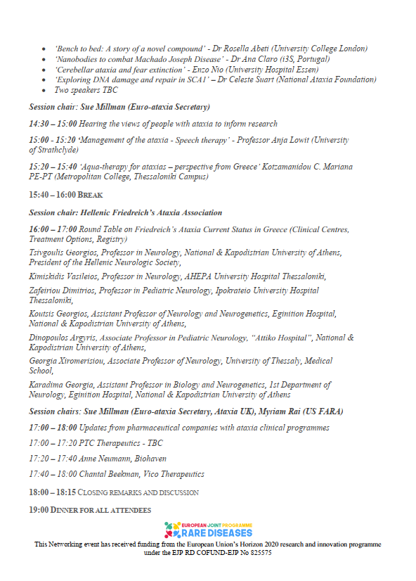 hefaassociation's tweet photo. 💡The agenda is available for the 2023 European Research Conference on Ataxias, that will be held on 20 and 21 May in Pieria, Greece.

➡️Read more about the conference here 📷https://t.co/qpZX3DBoB4 https://t.co/DABCi4Wkra