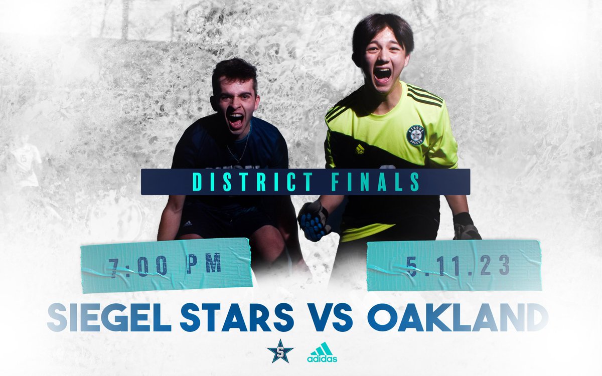 ⭐️ DISTRICT CHAMPIONSHIP ⭐️ 
Vs Oakland
Siegel Park Field 4
⏰ 7pm
<a href="/SiegelAthletics/">Siegel Athletics</a> <a href="/Siegel_Nation/">The Nati❌n</a> <a href="/cecil_joyce/">Cecil Joyce</a> <a href="/MainStreetPreps/">Main Street Preps</a> <a href="/MboroPostSports/">MboroPostSports</a> <a href="/MaxPreps/">MaxPreps</a> <a href="/High_School_Cup/">High School Cup</a>
