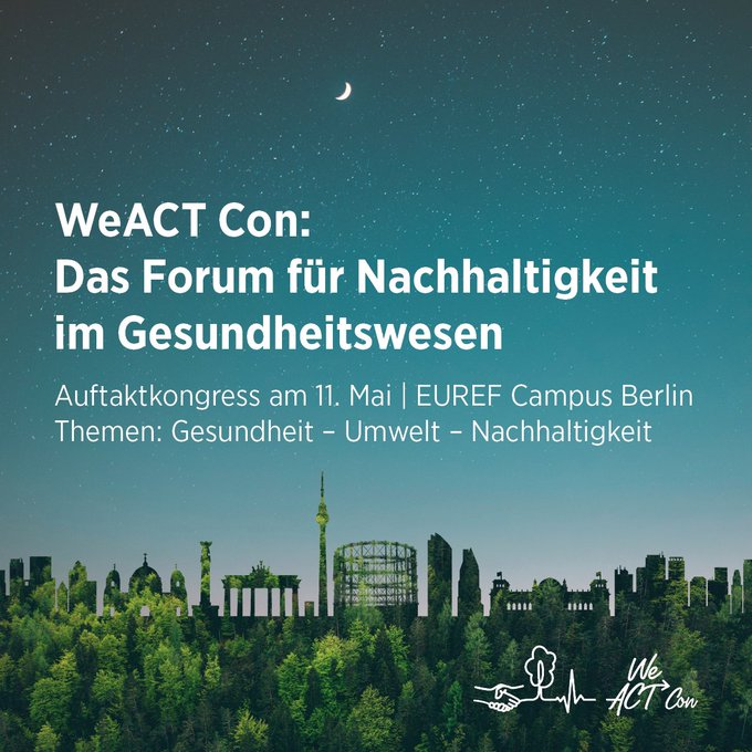 BKKDV's tweet photo. Auf dem #weACTcon-Podium diskutiert gleich Anne-Kathrin Klemm, Vorständin (@BKKDV) u. a. mit Gerald Gaß (@DKGev), Ute Teichert (@BMG_Bund) und @UllmannMdB (FDP) wie wir #Nachhaltigkeit im #Gesundheitswesen in den Köpfen, Gesetzbüchern & Gesundheitsberufen im verankern können. https://t.co/TzaMFUZ16e