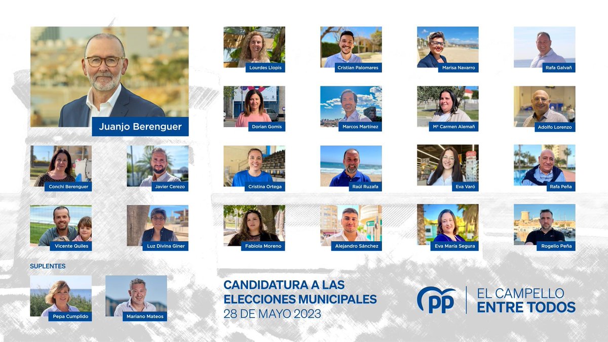 PPelcampello's tweet photo. #Equipo Candidatura a las elecciones municipales #ElCampello #28M @JuanjoBerenguer https://t.co/GuFgkumSY7