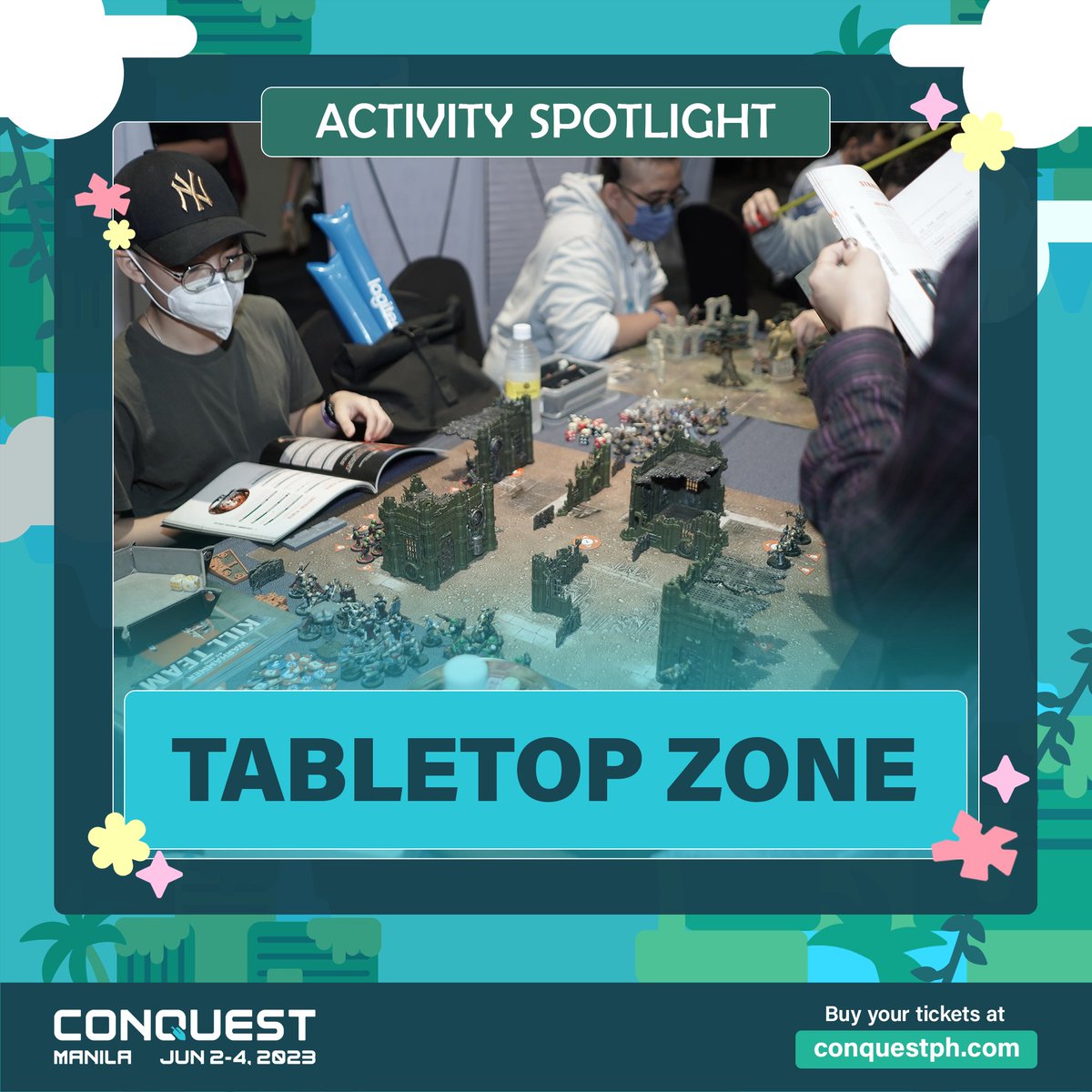 CONQuestPHL's tweet photo. The Tabletop Zone is making a #CONQuest2023 comeback 🎲 

Don't fret if you're a newbie because we have beginner-friendly pieces for our everyone!

#SeeYouInTheSkies ☁️ https://t.co/9Oj7QRa3cL