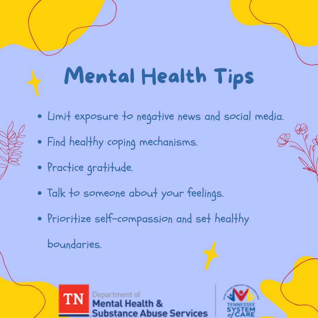 SOCacrossTN's tweet photo. Mental Health tips for Children's Mental Health Acceptance Week! #MusicCityMentalHealth #MentalHealthMatters #YouMatter https://t.co/Iss64j1JOH