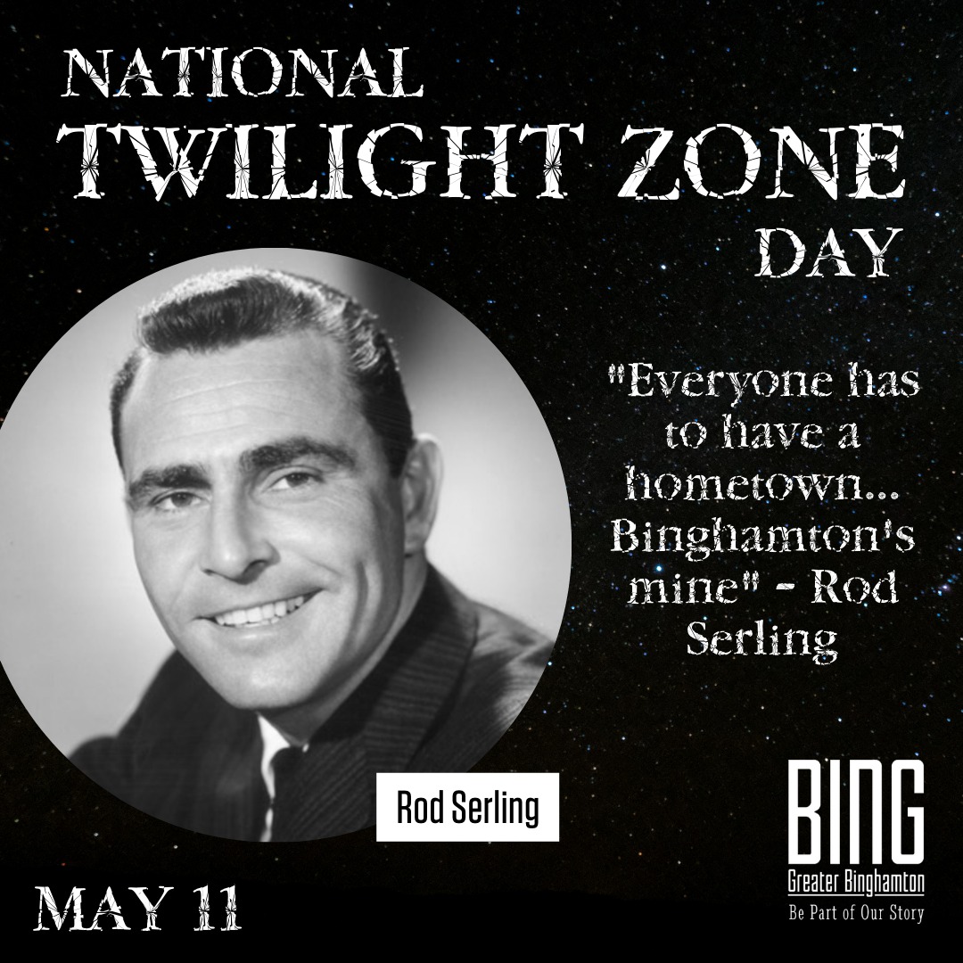 VisitBinghamton's tweet photo. Today is National #TwilightZone Day! โTwilight Zoneโ creator and legendary screenwriter Rod Serling certainly left a big impression on pop culture. His hometown of Binghamton, New York, definitely made a big impression on him.
#visitbing #bingthings #rodserling #EnterTheZone https://t.co/Op4x3Jap7D