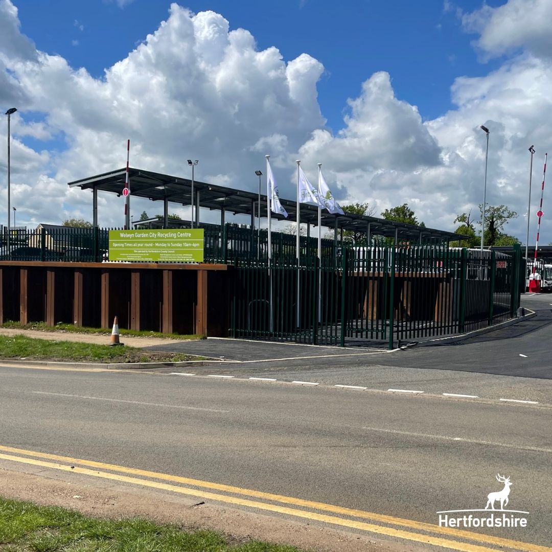 hertscc's tweet photo. A new recycling centre is coming to Welwyn Garden City on Monday 15 May, replacing the Cole Green site. It's got a split-level system to get your recycling into the containers easier and reuse shop for donations and purchases of good quality unused items. https://t.co/1De1X7TJvR https://t.co/lH6TInV26M
