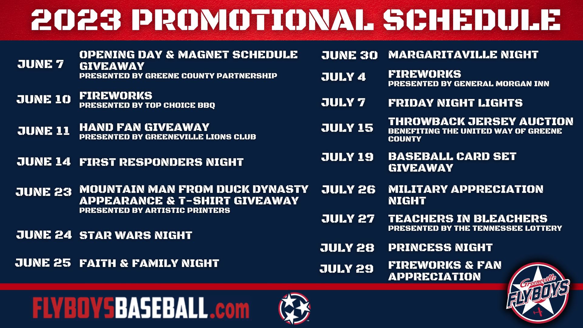 Greeneville Flyboys on Twitter "🚨BREAKING NEWS 2023 Promo Schedule is