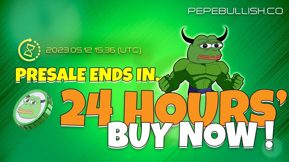 ‼️ $PEPEBULL PRESALE ENDS IN 1 DAY ‼️

Save your chance to own the best 2023 gem!

💥💥Buy now: pinksale.finance/launchpad/0xb9…

#memecoin #MemeCoinSeason #PEPEBULLISH