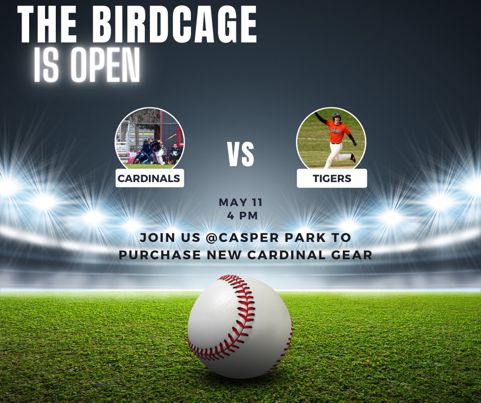 birdcageCF's tweet photo. Come to the Baseball game tonight! ⚾

The Birdcage will be on site starting at 4 pm.

Check out the new Cardinal baseball gear!
We hope to see you there tonight to cheer on the Cardinals! https://t.co/zM0XWywbGz