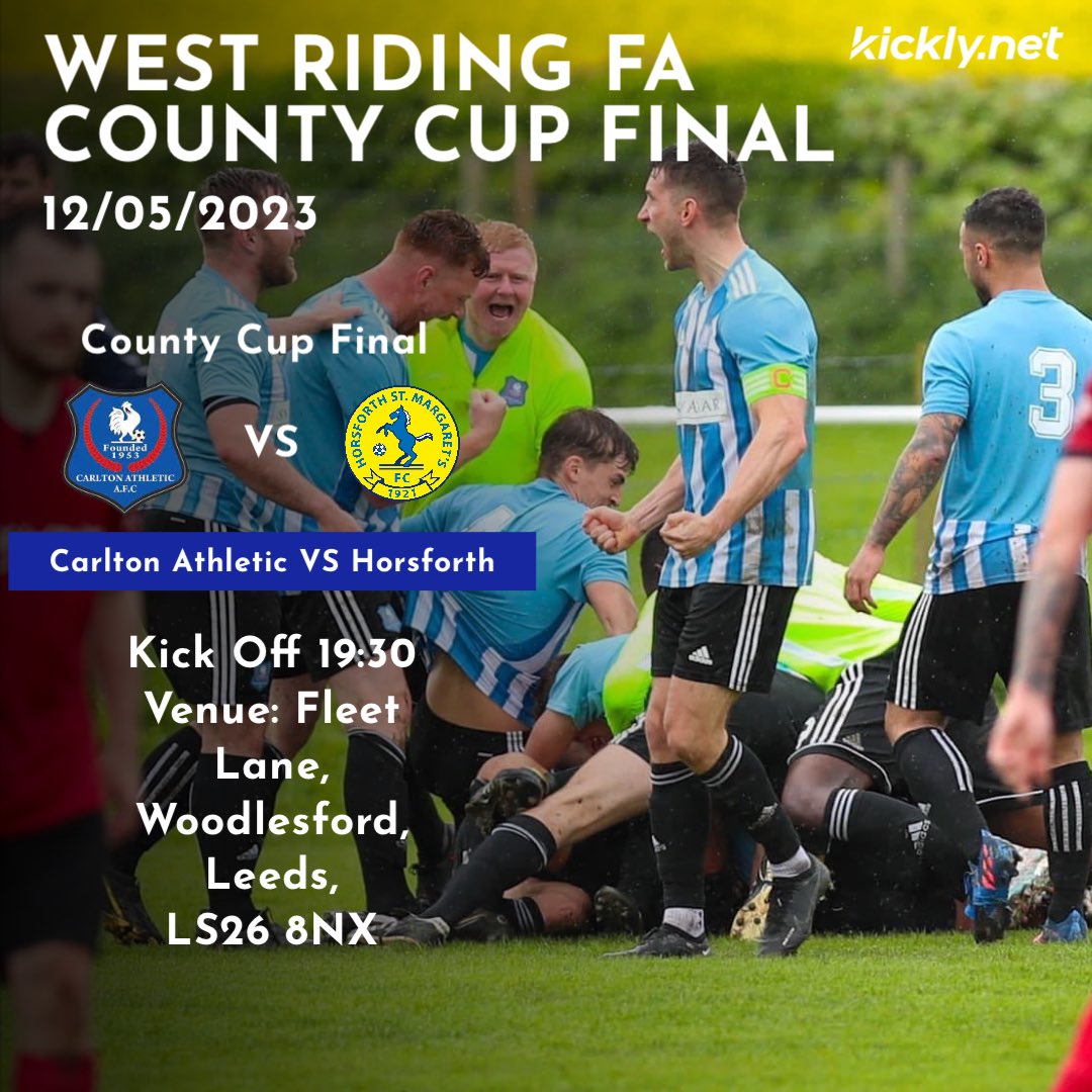 CarltonAthletic's tweet photo. It’s almost game time and the big games keep coming and don’t get much bigger than this 🤩
🏆@WestRidingFA County Cup Final
🏟️ Fleet Lane LS26 8NX
🆚 @Horsforthmags
⏰ 19:30 kick off
#forzacarlton #countycup https://t.co/HZVyuAkJAz