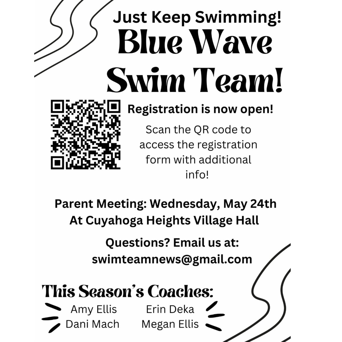 CUYHTS's tweet photo. Scan the QR code to access the Blue Wave Swim Team Registration Form. The Parent Meeting is on May 24. https://t.co/L8cbgnmnwj