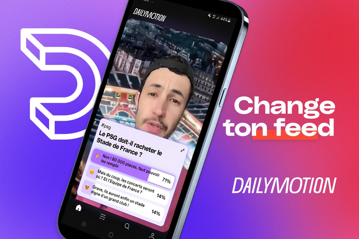 Marre de toujours voir les mêmes contenus en boucle  ?
Le nouveau Dailymotion est dans les stores  ! 🎉
Change ton feed en téléchargeant l’app : app.adjust.com/kf6wn5f