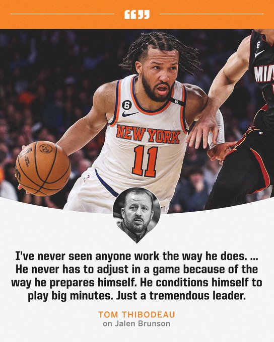 theprocamp's tweet photo. Coach Thibodeau had high praise for Jalen Brunson after playing all 48 minutes in Game 5 https://t.co/T1kuWvcPRr