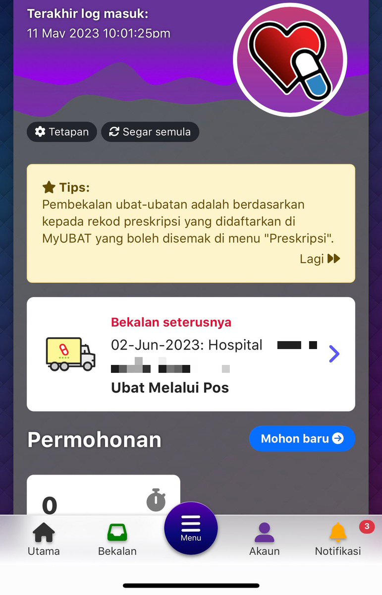 themaskedPLHIV's tweet photo. Senang guna apps myubat ni. Tak payah pergi kaunter nak beratur ambik ubat. Terus hantar sampai rumah. #myubat https://t.co/xEmDUX0zdm