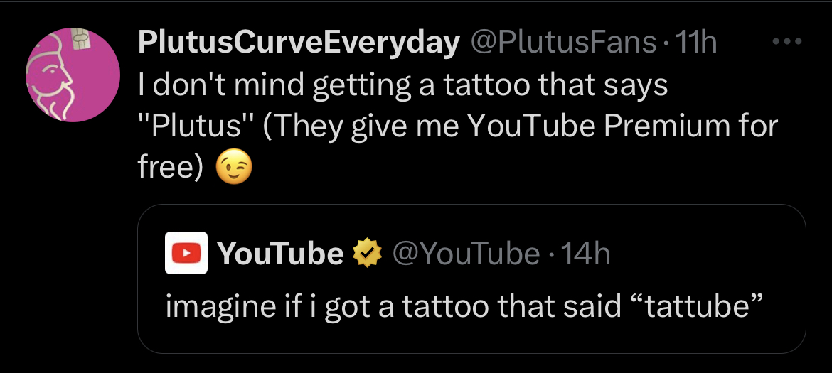Plutus is so generous..

He will cover the cost of your "Plutus" tattoo in PLU Rewards.😉
#UniquePerk