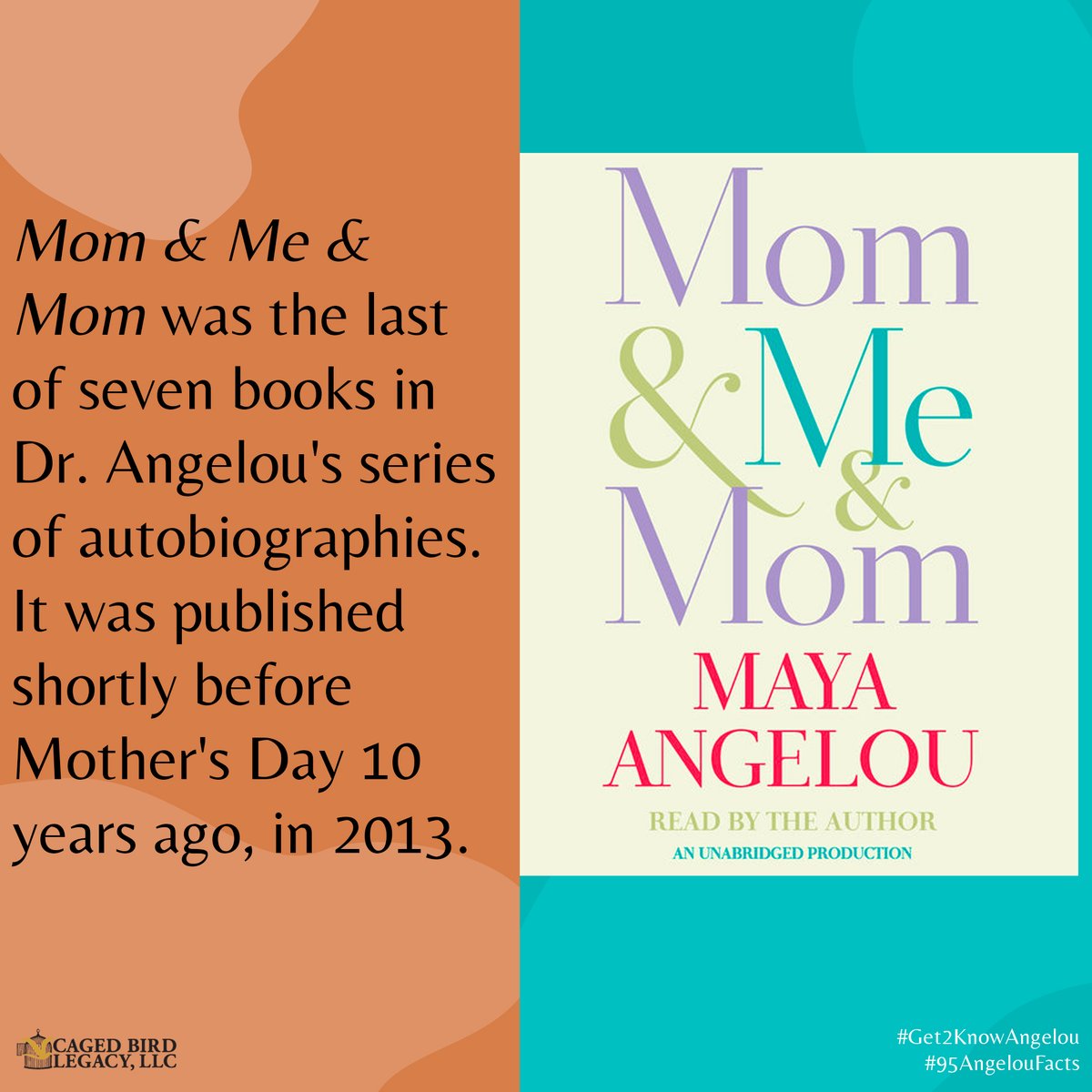 'My #mother stopped me and said, 'Baby.' I walked back to her. 'Baby, I've been thinking and now I am sure. You are the greatest #woman I've ever met.'' Excerpt from Mom & Me & Mom #MayaAngelou
loom.ly/riYi8WI  @penguinrandom #DrAngelou95 #Get2KnowAngelou #95AngelouFacts