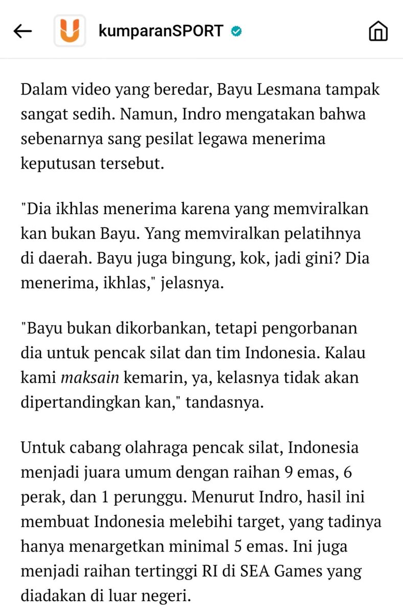ainurohman's tweet photo. Konfirmasi Pelatih Timnas Pencak Silat Indro Catur Haryono soal WO-nya pesilat Indonesia Bayu Lesmana.

Semua berakar krn Kamboja tdk minat menggelar pencak silat di SEA Games 2023. Setelah dilobi, dilobi, dilobi, akhirnya Kamboja mau.

Tapi, tak ada makan siang yg gratis. https://t.co/hsjrXzdqvj