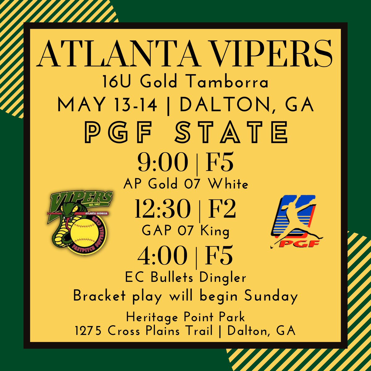 Can’t wait to be back on the field this weekend at the <a href="/PGFnetwork/">PGF</a> Georgia State Championship! Check us out at Heritage Point Park in Dalton! #pressureisaprivilege #betheonepercent