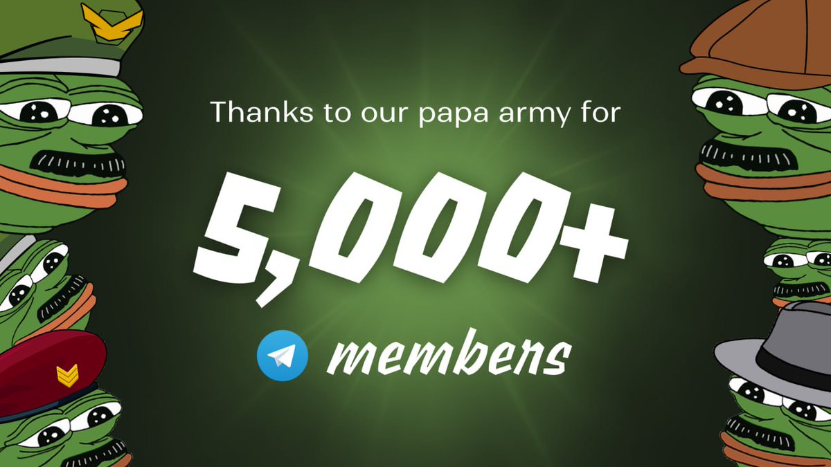 Thank you $PAPA Army for 5000+ Telegram membens❤️
The support and loyalty has been one of a kind! 🤝

This is only the beginning, join us before the rocket takes off!🚀 

 #MemeCoinSeason #PAPACOIN #HODL 

Join the PAPA Army 👉t.me/papaportals