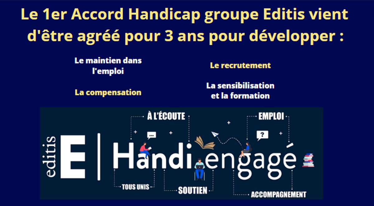 Editis_officiel's tweet photo. Le groupe Editis s'engage avec la signature de son premier Accord #Handicap (France) pour la période 2023-2025🤝
➡️Retrouvez cet accord ici : https://t.co/b9kzvf9vfo (Société : 45294245100041 EDITIS HOLDING)
Le communiqué➡️https://t.co/bUATa8qzNW
@agefiph #DRIEETS @RSE https://t.co/bepRb3YhRf