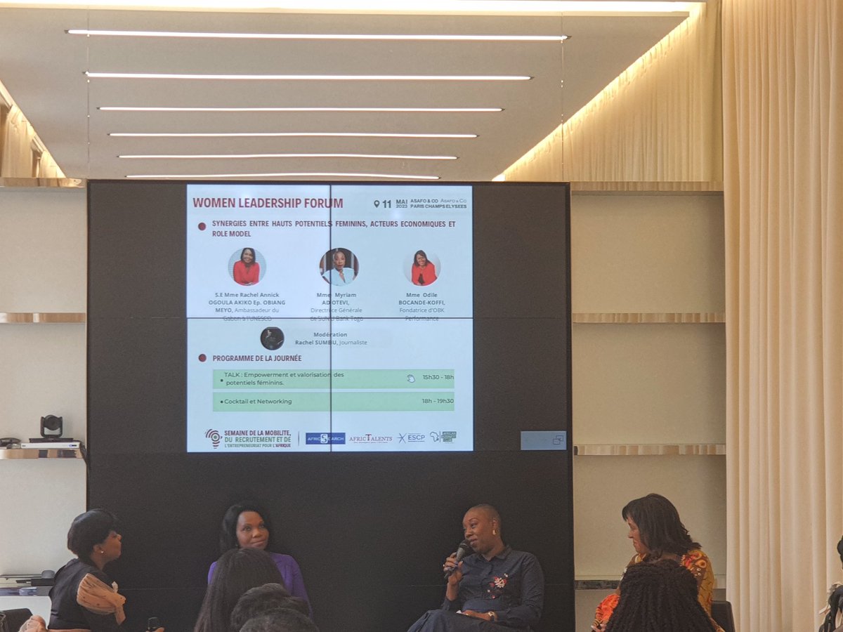 Des #femmes puissantes pour parler d'#Empowerment #féminin à la semaine de la #mobilité du recrutement et de l'#entrepreunariat pour l'#Afrique   
SEM <a href="/RachelOgoula/">Rachel Annick Ogoula Akiko</a>
<a href="/MyriamAdotevi/">Adotevi Myriam</a>
Odile Bocandé- Koffi
<a href="/AfricSearch_/">AfricSearch</a>
<a href="/AfricaTalents/">Africa Talents</a> 
<a href="/ESCP_bs/">ESCP Business School</a> 
#leadership #African #power