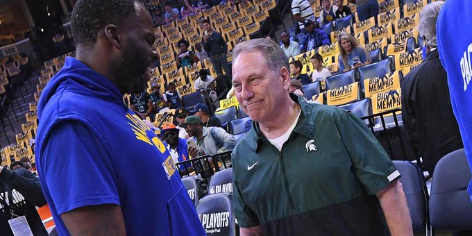 theprocamp's tweet photo. Tom Izzo issued a warning to Draymond that he'd be in the building for Game 5 on Wednesday night https://t.co/8dFzuUenov