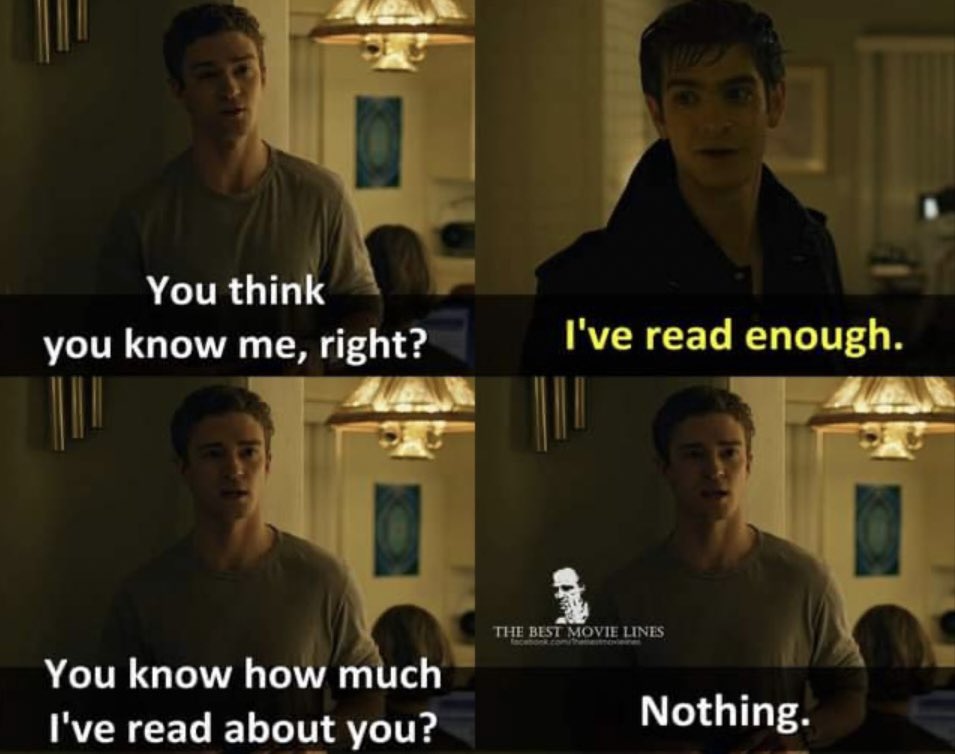 RealSpurnandez's tweet photo. Every time some irrelevant 🤡 comes onto my TL and thinks they know me, it reminds me of this iconic scene from The Social Network #ClassicLine https://t.co/hDN85VSxUW
