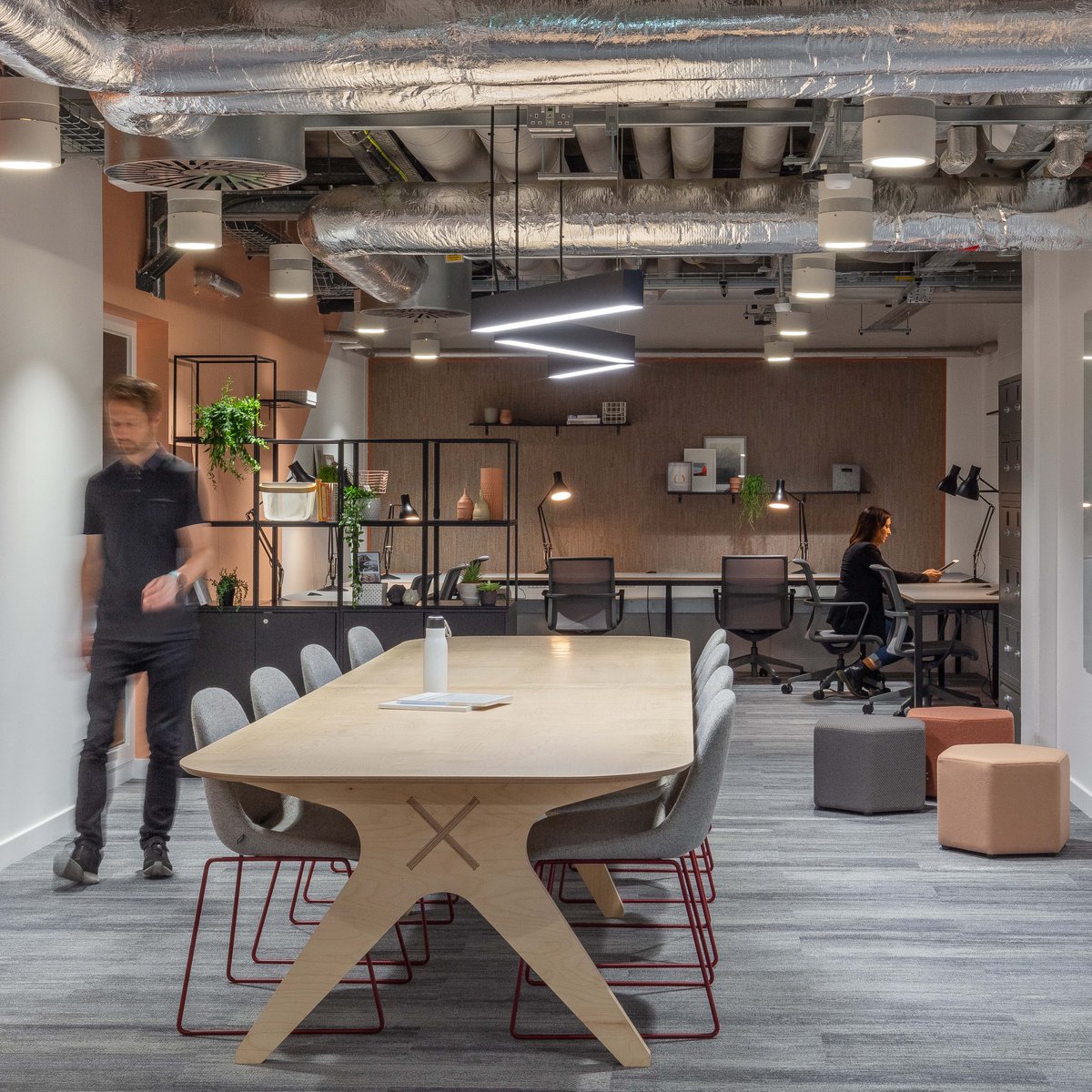 LOM_architects's tweet photo. We’ve refashioned this former car park and dimly lit basement into a vibrant new workspace for 120 people, fully optimised for user wellbeing with plants, warm furnishings, bold graphics, and circadian cognitive lighting – proven to help combat seasonal affective disorder. https://t.co/ia2YviZOC3