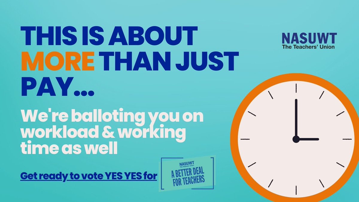 NASUWT: Our ballot is not just on pay, but also workload &amp; working time.

Back the ballot for the pay AND working conditions you deserve.

Ballot opens tomorrow for 6th forms, 5th June for schools.

Don't miss your vote-check &amp; update your contact detail…