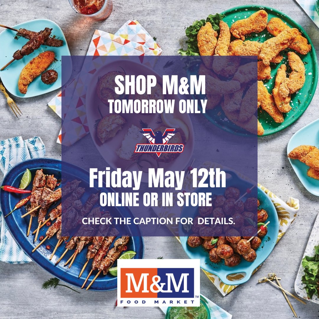 Shop M&amp;M Meat Markets TOMORROW May 12 at the Arbutus Street Location or ONLINE! 

100% of the proceeds on MAY 12 will go back to the Vancouver Thunderbirds. 

Please share this message with your friends, colleagues and family members!  

Thank you for your support!